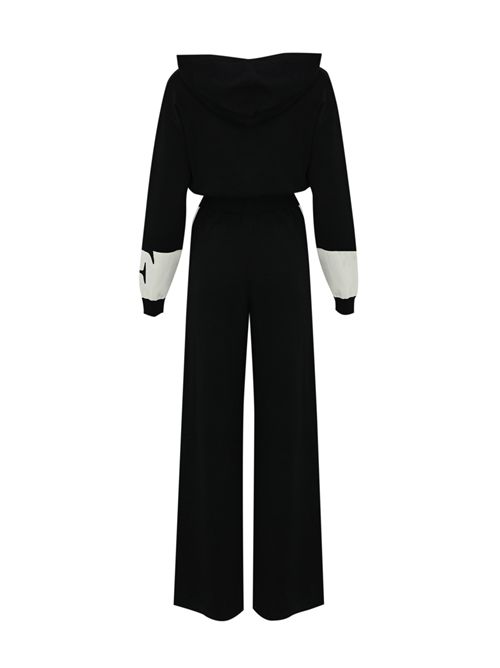 Tuta in viscosa con bande logo lucide Nero/Milk Elisabetta Franchi | KT61S56E2EF3
